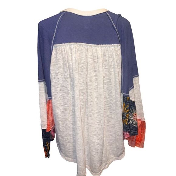 We The Free Free People Friday Fever Patch Work Detail Bell Sleeves Top size S - Picture 7 of 16